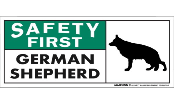 画像1: [MAGSIGN] ジャーマンシェパード マグネット＆ステッカー 英語 安全第一 SAFETY FIRST GERMAN SHEPHERD 対象:車(ドア/ガラス/ボディ)・屋外(玄関扉/窓ガラス/メールポスト) 日本製 (1)