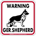 画像1: [MAGSIGN] WARNING GER. SHEPHERD マグネット＆ステッカー：ジャーマンシェパード(ホワイト/イエロー/オレンジ) 注意 英語 正方形 車＆屋外用(防水性/耐光性) 日本製 (1)