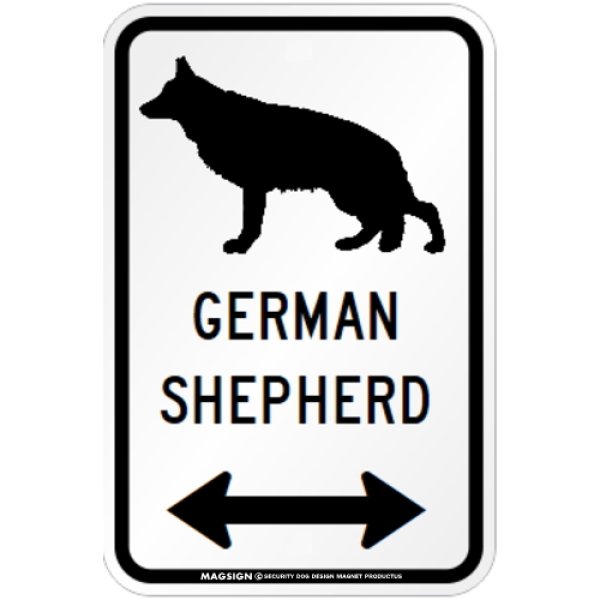 画像1: GERMAN SHEPHERD [MAGSIGN] シルエット＆矢印 アメリカン道路標識 英語犬種名 マグネット/ステッカー：ホワイト (1)