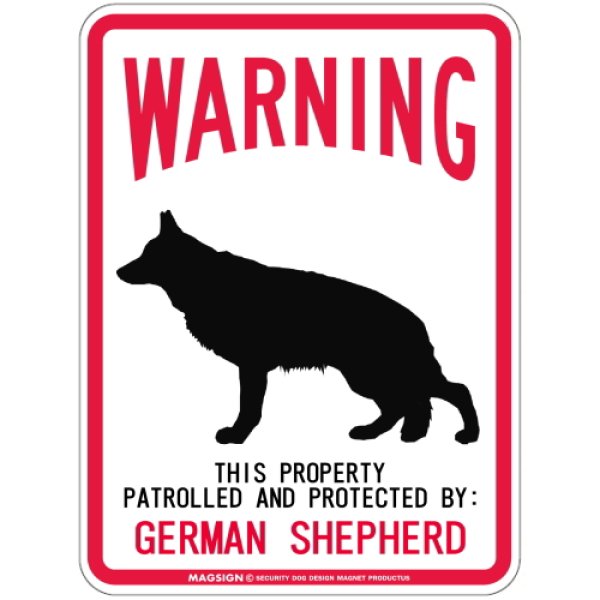 画像1: [MAGSIGN] GERMAN SHEPHERD 注意 英語 WARNING 警告/保護/警戒 車 屋外用 マグネット＆ステッカー 日本製：ジャーマンシェパード (1)