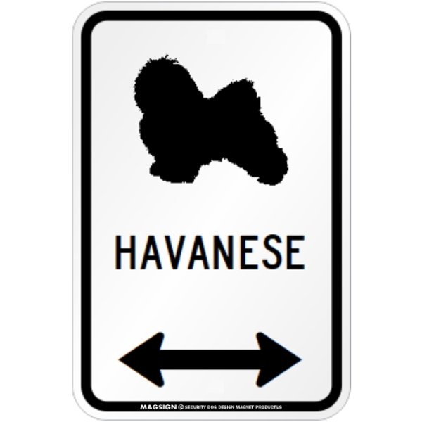 画像1: HAVANESE [MAGSIGN] シルエット＆矢印 アメリカン道路標識 英語犬種名 マグネット/ステッカー：ホワイト (1)