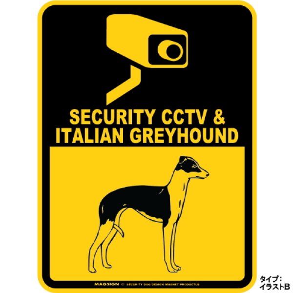 画像1: イタリアングレイハウンド＆防犯カメラ 監視 警戒中 英語 マグサイン(マグネット/ステッカー)：SECURITY CCTV ＆ ITALIAN GREYHOUND [MAGSIGN] (1)