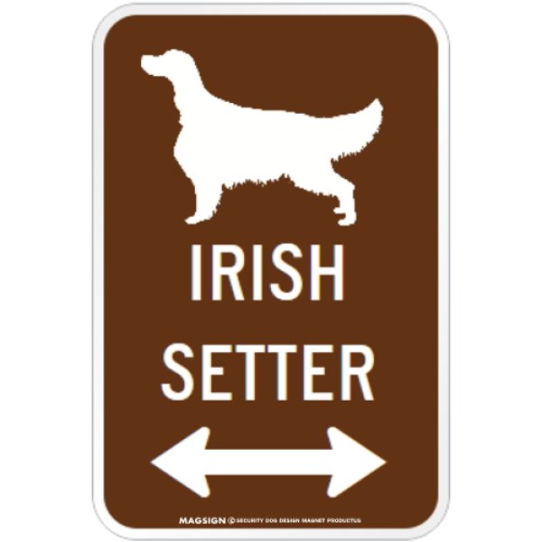 画像1: IRISH SETTER [MAGSIGN] シルエット＆矢印 アメリカン道路標識 英語犬種名 マグネット/ステッカー：ブラウン (1)