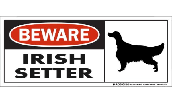 画像1: [MAGSIGN] アイリッシュセッター マグネット＆ステッカー 犬 注意 英語 BEWARE IRISH SETTER 対象:車(ドア/ガラス/ボディ)・屋外(玄関扉/窓ガラス/メールポスト) 日本製 (1)