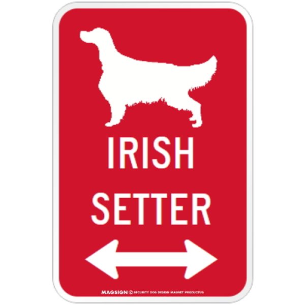 画像1: IRISH SETTER [MAGSIGN] シルエット＆矢印 アメリカン道路標識 英語犬種名 マグネット/ステッカー：レッド (1)