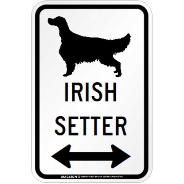 画像1: IRISH SETTER [MAGSIGN] シルエット＆矢印 アメリカン道路標識 英語犬種名 マグネット/ステッカー：ホワイト (1)