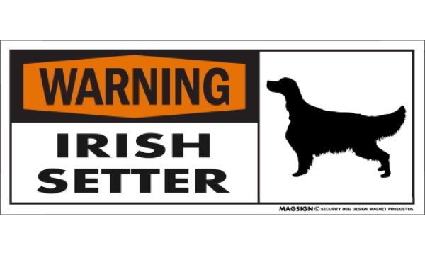 画像1: [MAGSIGN] アイリッシュセッター 注意警告マグネット＆ステッカー(黒オレンジ色) 英語 WARNING IRISH SETTER 対象:車(ドア/ガラス/ボディ)・屋外(玄関扉/窓ガラス/メールポスト) 日本製 (1)