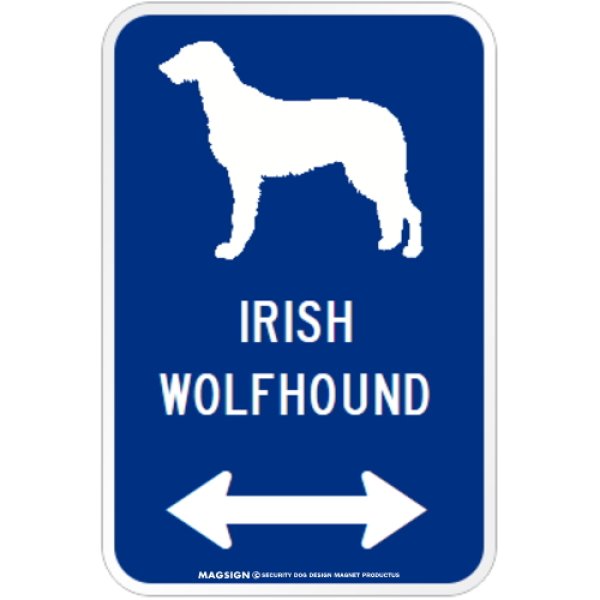 画像1: IRISH WOLFHOUND [MAGSIGN] シルエット＆矢印 アメリカン道路標識 英語犬種名 マグネット/ステッカー：ブルー (1)