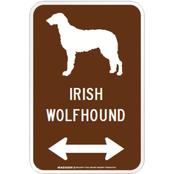 画像1: IRISH WOLFHOUND [MAGSIGN] シルエット＆矢印 アメリカン道路標識 英語犬種名 マグネット/ステッカー：ブラウン (1)