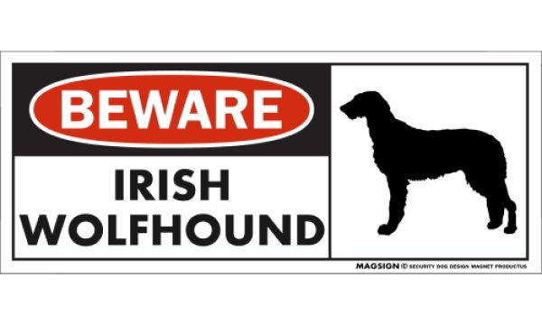 画像1: [MAGSIGN] アイリッシュウルフハウンド マグネット＆ステッカー 犬 注意 英語 BEWARE IRISH WOLFHOUND 対象:車(ドア/ガラス/ボディ)・屋外(玄関扉/窓ガラス/メールポスト) 日本製 (1)