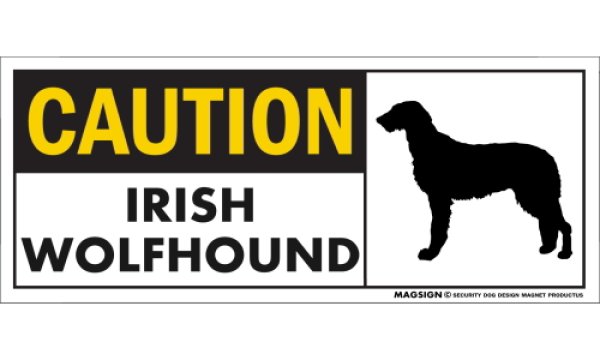 画像1: [MAGSIGN] アイリッシュウルフハウンド マグネット＆ステッカー 英語 警戒 CAUTION IRISH WOLFHOUND 対象:車(ドア/ガラス/ボディ)・屋外(玄関扉/窓ガラス/メールポスト) 日本製 (1)