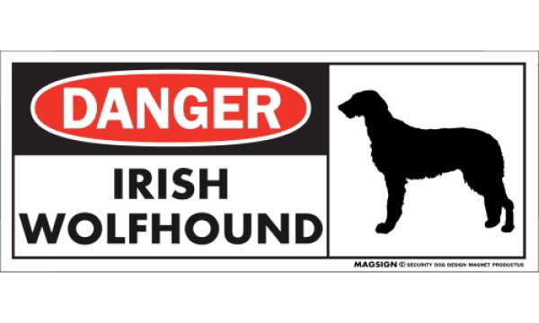 画像1: [MAGSIGN] アイリッシュウルフハウンド マグネット＆ステッカー 英語 危ない 危険 DANGER IRISH WOLFHOUND 対象:車(ドア/ガラス/ボディ)・屋外(玄関扉/窓ガラス/メールポスト) 日本製 (1)