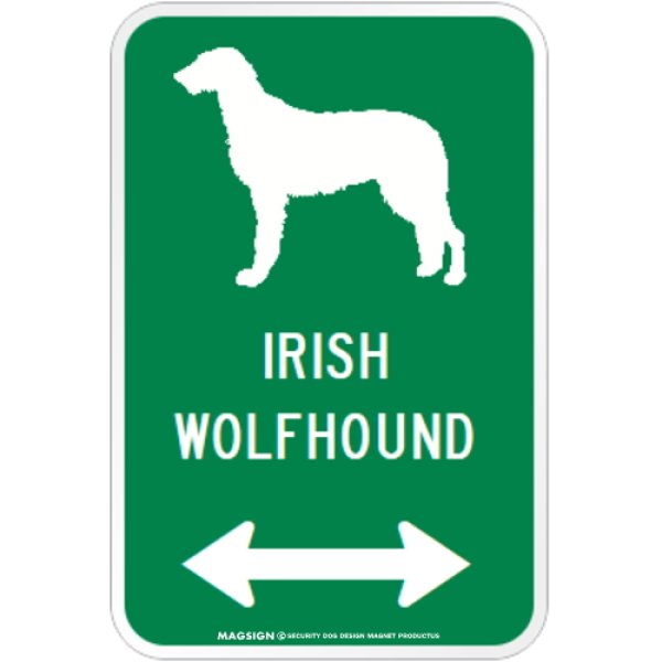 画像1: IRISH WOLFHOUND [MAGSIGN] シルエット＆矢印 アメリカン道路標識 英語犬種名 マグネット/ステッカー：グリーン (1)
