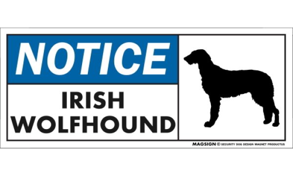 画像1: [MAGSIGN] アイリッシュウルフハウンド マグネット＆ステッカー 英語 お知らせ NOTICE IRISH WOLFHOUND 対象:車(ドア/ガラス/ボディ)・屋外(玄関扉/窓ガラス/メールポスト) 日本製 (1)