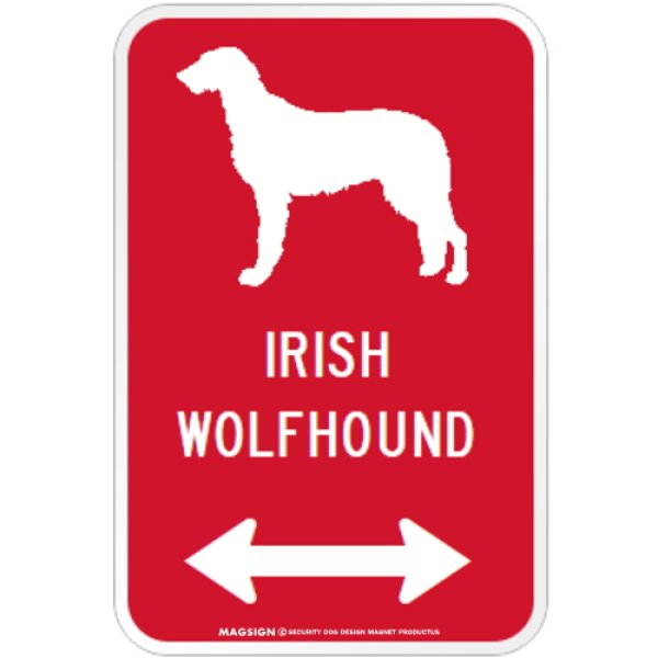 画像1: IRISH WOLFHOUND [MAGSIGN] シルエット＆矢印 アメリカン道路標識 英語犬種名 マグネット/ステッカー：レッド (1)