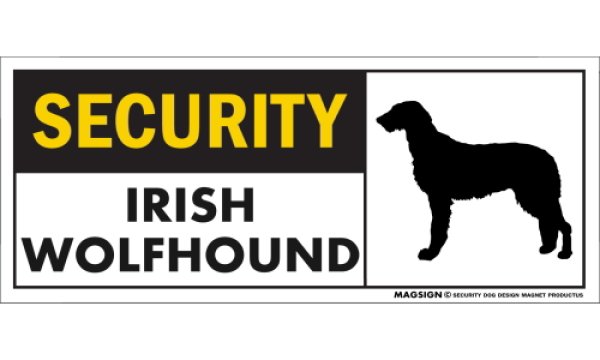 画像1: [MAGSIGN] アイリッシュウルフハウンド セキュリティーマグネット＆ステッカー 英語 警備 防犯 SECURITY IRISH WOLFHOUND 対象:車(ドア/ガラス/ボディ)・屋外(玄関扉/窓ガラス/メールポスト) 日本製 (1)