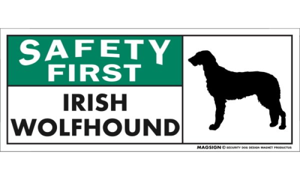 画像1: [MAGSIGN] アイリッシュウルフハウンド マグネット＆ステッカー 英語 安全第一 SAFETY FIRST IRISH WOLFHOUND 対象:車(ドア/ガラス/ボディ)・屋外(玄関扉/窓ガラス/メールポスト) 日本製 (1)