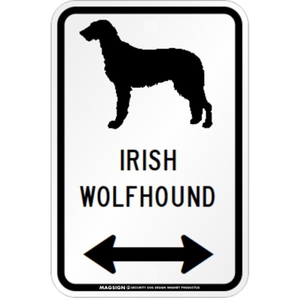 画像1: IRISH WOLFHOUND [MAGSIGN] シルエット＆矢印 アメリカン道路標識 英語犬種名 マグネット/ステッカー：ホワイト (1)