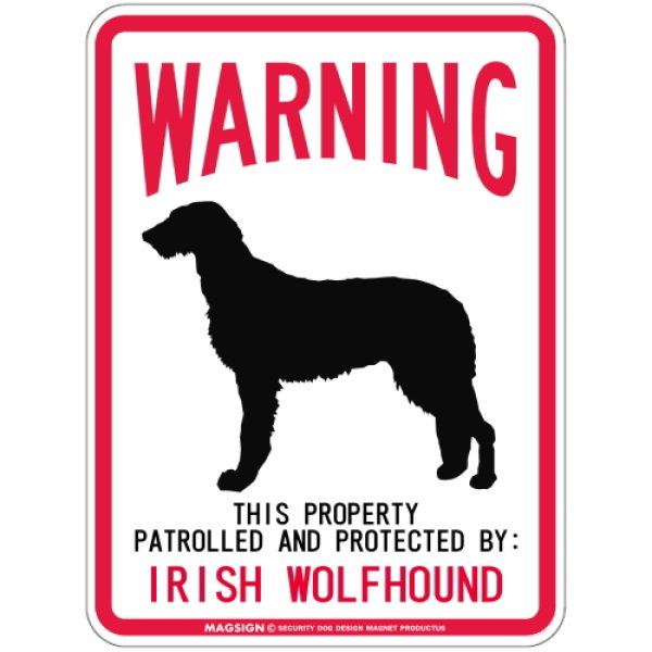 画像1: [MAGSIGN] IRISH WOLFHOUND 注意 英語 WARNING 警告/保護/警戒 車 屋外用 マグネット＆ステッカー 日本製：アイリッシュウルフハウンド (1)