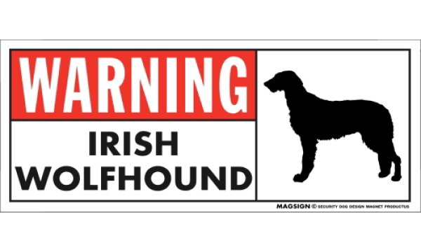 画像1: [MAGSIGN] アイリッシュウルフハウンド 注意マグネット＆ステッカー 英語 警戒/警告 WARNING IRISH WOLFHOUND 対象:車(ドア/ガラス/ボディ)・屋外(玄関扉/窓ガラス/メールポスト) 日本製 (1)