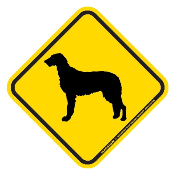 画像1: [MAGSIGN] 犬横断注意/犬飛び出し注意 マグネット＆ステッカー 黄色(イエロー) 車 屋外用(防水/耐水・耐光仕様) 日本製：アイリッシュウルフハウンド (1)