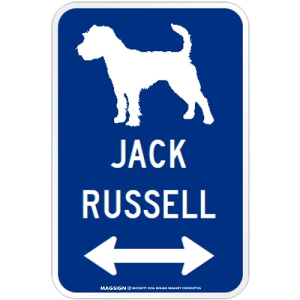 画像1: JACK RUSSELL [MAGSIGN] シルエット＆矢印 アメリカン道路標識 英語犬種名 マグネット/ステッカー：ブルー (1)