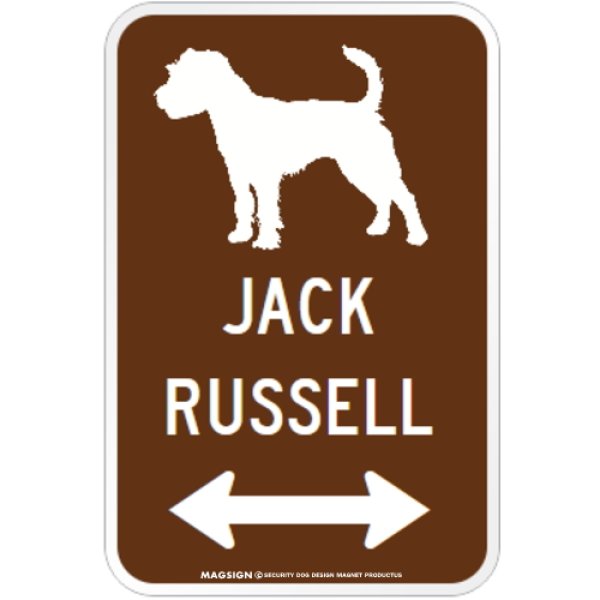 画像1: JACK RUSSELL [MAGSIGN] シルエット＆矢印 アメリカン道路標識 英語犬種名 マグネット/ステッカー：ブラウン (1)