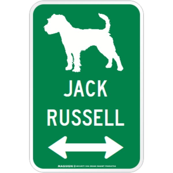 画像1: JACK RUSSELL [MAGSIGN] シルエット＆矢印 アメリカン道路標識 英語犬種名 マグネット/ステッカー：グリーン (1)