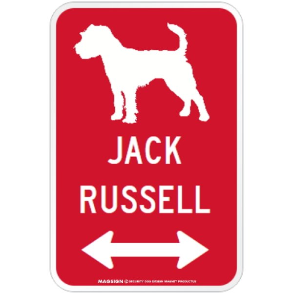 画像1: JACK RUSSELL [MAGSIGN] シルエット＆矢印 アメリカン道路標識 英語犬種名 マグネット/ステッカー：レッド (1)