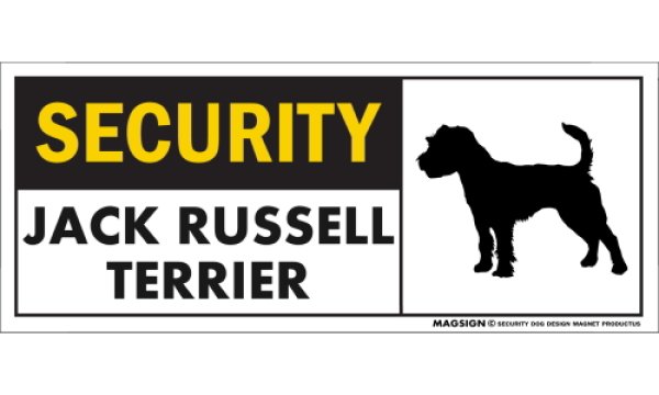 画像1: [MAGSIGN] ジャックラッセルテリア セキュリティーマグネット＆ステッカー 英語 警備 防犯 SECURITY JACK RUSSELL TERRIER 対象:車(ドア/ガラス/ボディ)・屋外(玄関扉/窓ガラス/メールポスト) 日本製 (1)