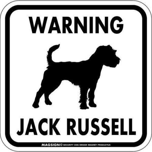 画像1: [MAGSIGN] WARNING JACK RUSSELL マグネット＆ステッカー：ジャックラッセル(ホワイト/イエロー/オレンジ) 注意 英語 正方形 車＆屋外用(防水性/耐光性) 日本製 (1)