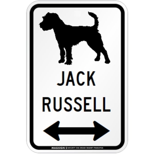 画像1: JACK RUSSELL [MAGSIGN] シルエット＆矢印 アメリカン道路標識 英語犬種名 マグネット/ステッカー：ホワイト (1)