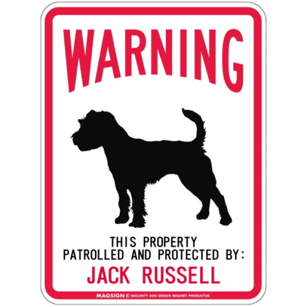 画像1: [MAGSIGN] JACK RUSSELL 注意 英語 WARNING 警告/保護/警戒 車 屋外用 マグネット＆ステッカー 日本製：ジャックラッセル (1)