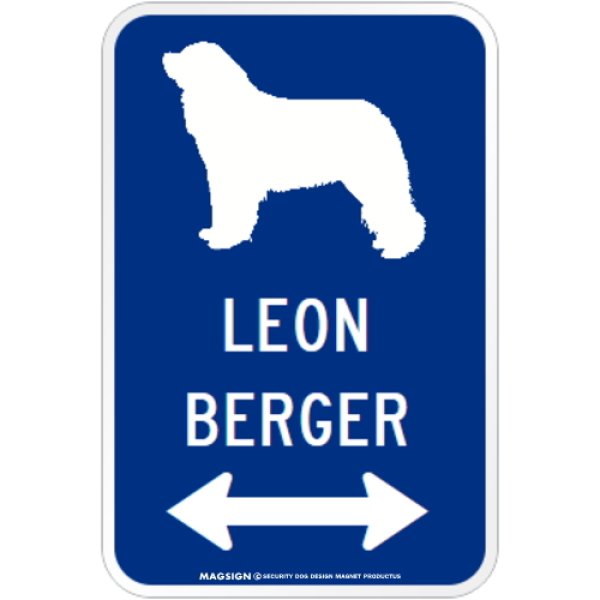 画像1: LEONBERGER [MAGSIGN] シルエット＆矢印 アメリカン道路標識 英語犬種名 マグネット/ステッカー：ブルー (1)