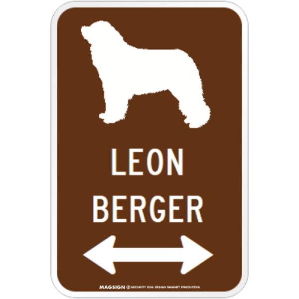 画像1: LEONBERGER [MAGSIGN] シルエット＆矢印 アメリカン道路標識 英語犬種名 マグネット/ステッカー：ブラウン (1)