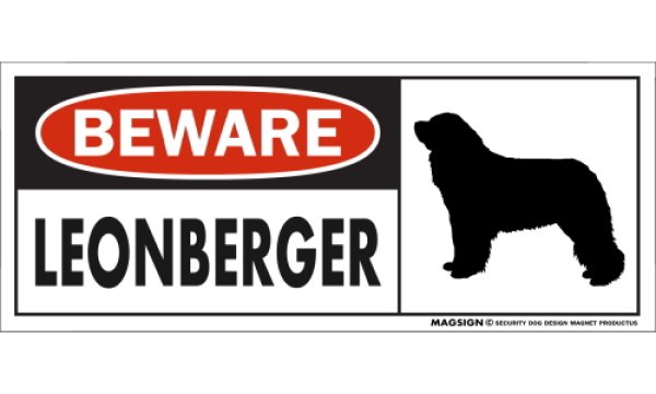 画像1: [MAGSIGN] レオンベルガー マグネット＆ステッカー 犬 注意 英語 BEWARE LEONBERGER 対象:車(ドア/ガラス/ボディ)・屋外(玄関扉/窓ガラス/メールポスト) 日本製 (1)