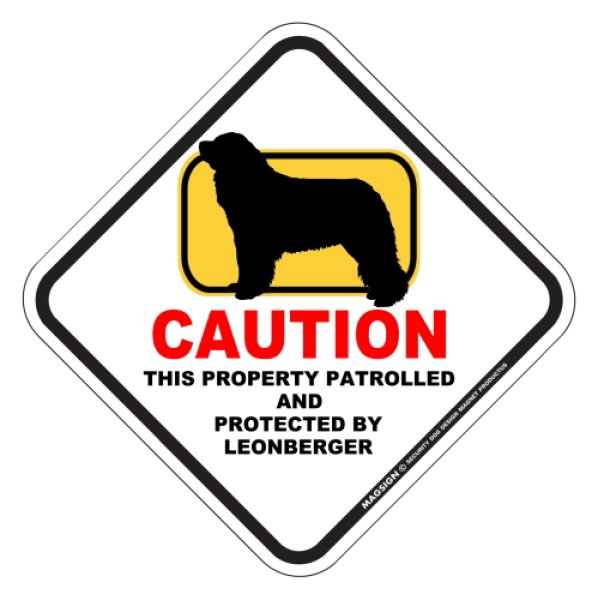 画像1: レオンベルガー 英語 犬注意/私有地/警備監視中 マグネット＆ステッカー 日本製：CAUTION THIS PROPERTY PATROLLED AND PROTECTED BY LEONBERGER [MAGSIGN] (1)