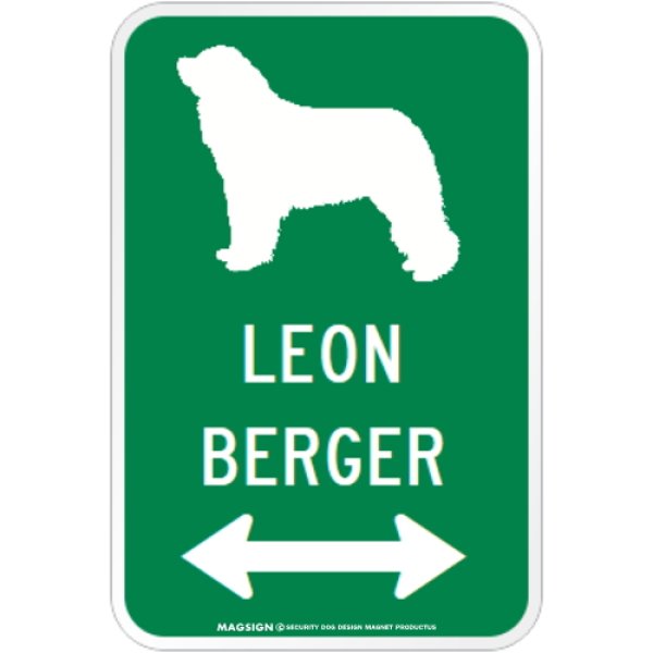 画像1: LEONBERGER [MAGSIGN] シルエット＆矢印 アメリカン道路標識 英語犬種名 マグネット/ステッカー：グリーン (1)