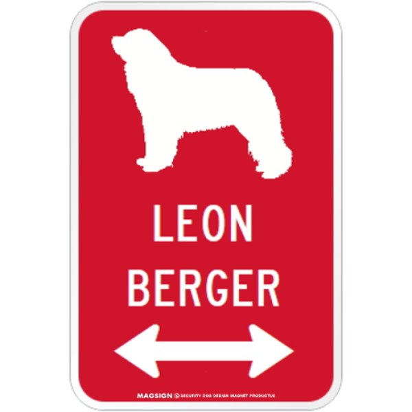 画像1: LEONBERGER [MAGSIGN] シルエット＆矢印 アメリカン道路標識 英語犬種名 マグネット/ステッカー：レッド (1)