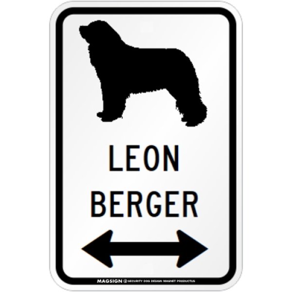 画像1: LEONBERGER [MAGSIGN] シルエット＆矢印 アメリカン道路標識 英語犬種名 マグネット/ステッカー：ホワイト (1)