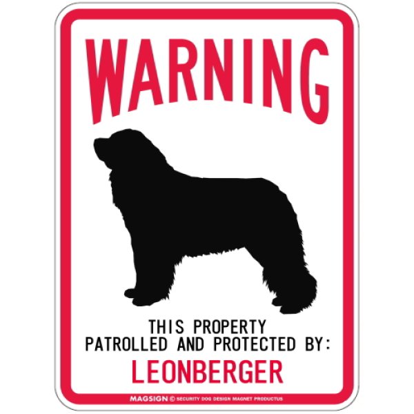 画像1: WARNING PATROLLED AND PROTECTED LEONBERGER マグネットサイン：レオンベルガー (1)