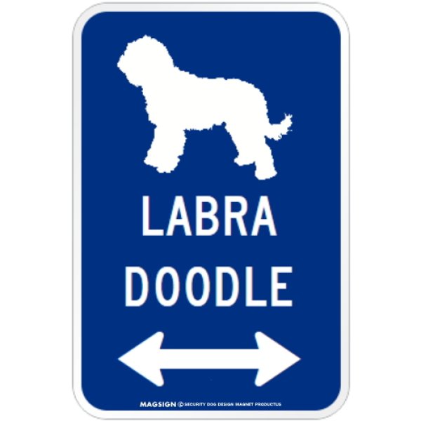 画像1: LABRADOODLE [MAGSIGN] シルエット＆矢印 アメリカン道路標識 英語犬種名 マグネット/ステッカー：ブルー (1)