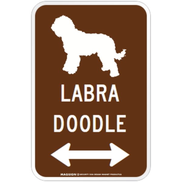 画像1: LABRADOODLE [MAGSIGN] シルエット＆矢印 アメリカン道路標識 英語犬種名 マグネット/ステッカー：ブラウン (1)