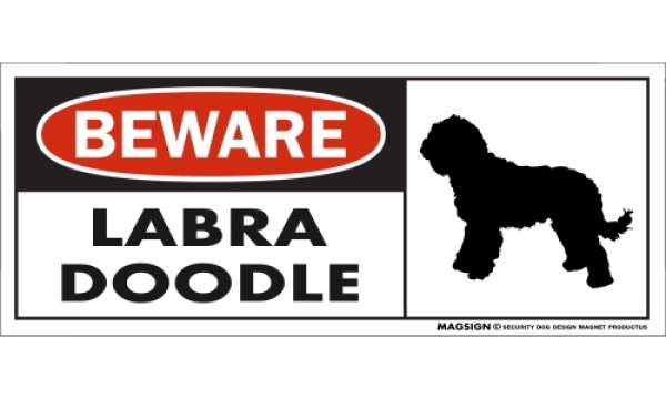 画像1: [MAGSIGN] ラブラドゥードル マグネット＆ステッカー 犬 注意 英語 BEWARE LABRADOODLE 対象:車(ドア/ガラス/ボディ)・屋外(玄関扉/窓ガラス/メールポスト) 日本製 (1)