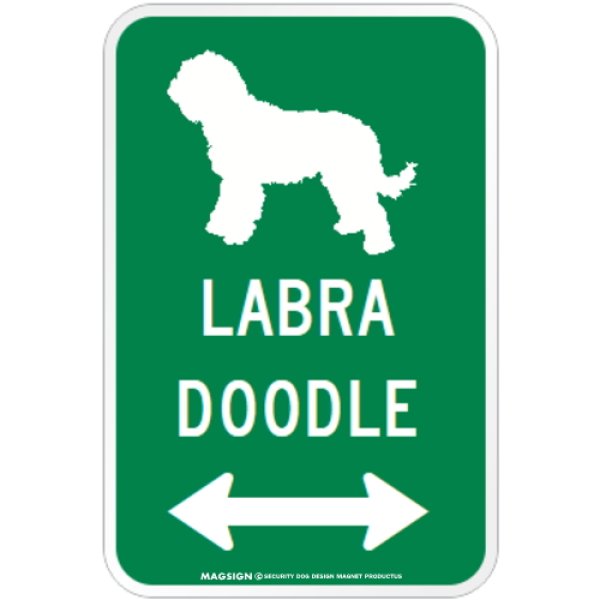 画像1: LABRADOODLE [MAGSIGN] シルエット＆矢印 アメリカン道路標識 英語犬種名 マグネット/ステッカー：グリーン (1)