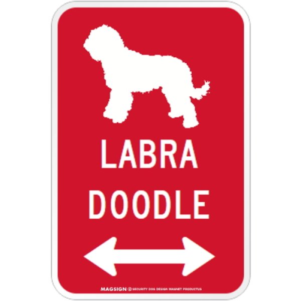 画像1: LABRADOODLE [MAGSIGN] シルエット＆矢印 アメリカン道路標識 英語犬種名 マグネット/ステッカー：レッド (1)