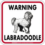 画像1: [MAGSIGN] WARNING LABRADOODLE マグネット＆ステッカー：ラブラドゥードル(ホワイト/イエロー/オレンジ) 注意 英語 正方形 車＆屋外用(防水性/耐光性) 日本製 (1)