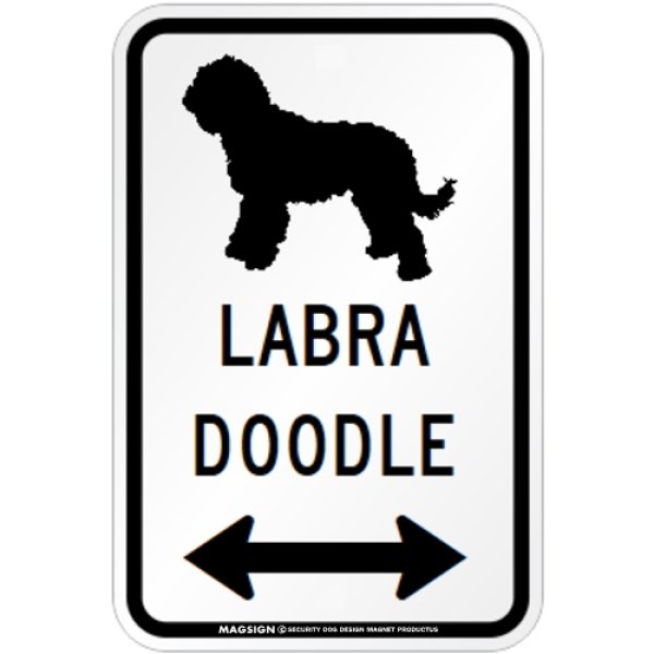 画像1: LABRADOODLE [MAGSIGN] シルエット＆矢印 アメリカン道路標識 英語犬種名 マグネット/ステッカー：ホワイト (1)