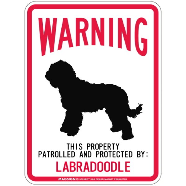 画像1: [MAGSIGN] LABRADOODLE 注意 英語 WARNING 警告/保護/警戒 車 屋外用 マグネット＆ステッカー 日本製：ラブラドゥードル (1)