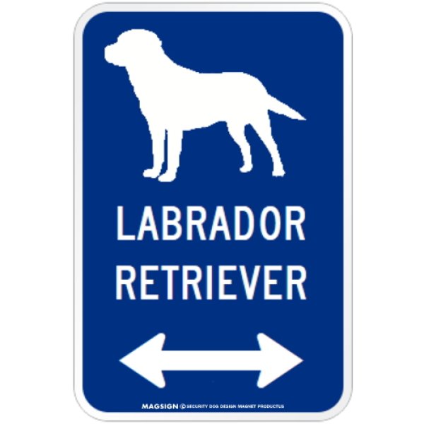 画像1: LABRADOR RETRIEVER [MAGSIGN] シルエット＆矢印 アメリカン道路標識 英語犬種名 マグネット/ステッカー：ブルー (1)